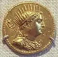 Monnaie de Ptolémée&nbsp;IV représentant son père divinisé, Ptolémée&nbsp;III.