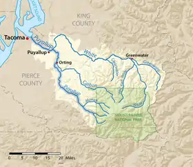 Carte du bassin versant du fleuve Puyallup.