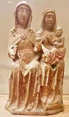 Sainte Anne, la Vierge et l'Enfant Jésus (groupe statuaire en bois peint daté XIIIe ou XIVe siècles).