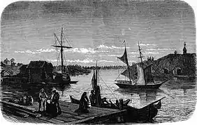 Le port de Ratan dans les années 1870. Dessin à Ny Illustrerad Tidning.