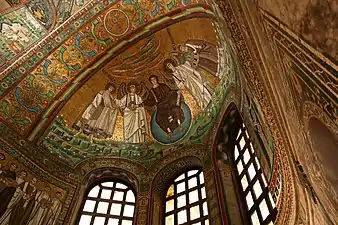 Cul-de-four de la chapelle absidiale de la basilique Saint-Vital de Ravenne, Italie, recouvert d'une mosaïque byzantine du VIe&nbsp;siècle.