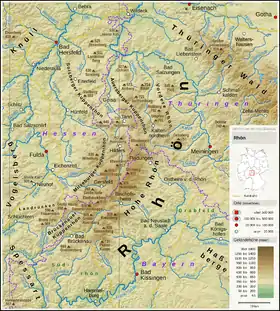 Carte topographique de la Rhön.
