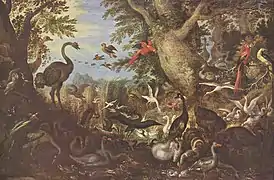 Oiseaux dans un paysage.