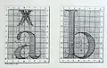caractères (a) et (b) montrant le tableau de bits du point Truchet utilisé pour leurs constructions
