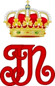 Monogramme en lettre rouge et or.