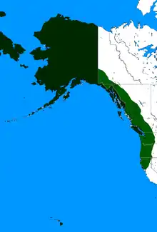 Les territoires de chasses revendiqués par les Russes sur le continent américain au XIXe&nbsp;siècle.