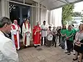 Mgr Ruffinoni Ruffinoni, durant la messe pour les 140 ans de fondation de la Communauté São Romédio, 20 avril 2016.