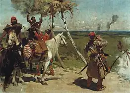 Cavaliers cosaques par le peintre russe Sergei Ivanov (1864-1910).