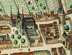 Situation de la collégiale Saint-Barthélemy et de l'église Saint-Thomas au XVIe siècle