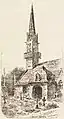 L'église paroissiale Saint-Hernin en 1937 (dessin de Louis Le Guennec).