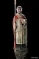 Statue de Saint Méen, bois polychrome du XVIIe siècle dans l’église du Pré-d’Auge dans le Calvados.