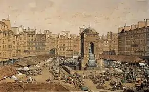 La « place du marché des Innocents » à l'emplacement du cimetière vers 1850 (Hoffbauer - fin XIXe siècle).
