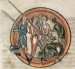 Autre représentation d'un Castor d'Europe pratiquant l'autocastration (bestiaire de Salisbury (XIIIe&nbsp;siècle)