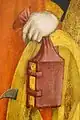 Livre en aumônière, Santa Caterina di Alessandria (détail), Maestro di Crea (XVe&nbsp;siècle).