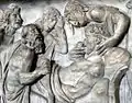Mort de Méléagre, détail d'un sarcophage romain, v. 180, musée du Louvre.