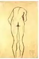 Dessin de dos d'un homme maigre courbé en avant, épaules et tête non visibles