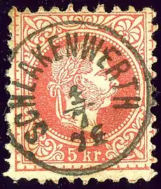 Timbre autrichien oblitéré «&nbsp;Schlackenwerth&nbsp;» en 1874.