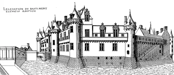 Chantilly, l'elevation du bastiment, eau-forte, graveur anonyme (XVIe siècle)