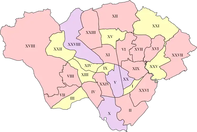 Nombre de sièges à pourvoir dans chaque section électorale    4 conseillers à élire 3 conseillers à élire 2 conseillers à élire   Noms des sections numérotées en chiffres romains selon l’ordre alphabétique anglophone   I : Adamsdown  II : Butetown  III : Caerau  IV : Canton / Treganna  V : Cathays  VI : Cyncoed  VII : Ely / Trelái  VIII : Fairwater / Y Tyllgoed  IX : Gabalfa  X : Grangetown  XI : Heath / Y Mynydd Bychan  XII : Lisvane and Thornhill / Llys-faen a’r Ddraenen  XIII : Llandaff / Llandaf  XIV : Llandaff North / Ystum Taf  XV : Llanishen / Llanisien  XVI : Llanrumney / Llanrhymni  XVII : Pentwyn  XVIII : Pentyrch and Saint Fagans / Pentyrch a Sain Ffagan  XIX : Penylan / Pen-y-lan  XX : Plasnewydd  XXI : Pontprennau and Old Saint Mellons / Pontprennau a Phentref Llaneirwg  XXII : Radyr / Radur  XXIII : Rhiwbina / Rhiwbeina  XXIV : Riverside / Glanyrafon  XXV : Rumney / Tredelerch  XXVI : Splott / Y Sblot  XXVII : Trowbridge  XXVIII : Whitchurch and Tongwynlais / Yr Eglwys Newydd a Thongwynlais