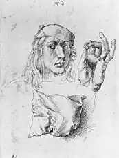 Albrecht DürerVisage, main et oreillerv. 1491-1492