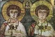 Martyrs Serge et Bakh. Encaustique. ⅴɪᵉ ou VIIe&nbsp;siècle. Monastère du Sinaï.