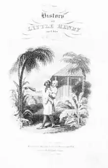 Frontispice d'un livre du XIXe siècle, représentant une jeune femme portant un bébé.