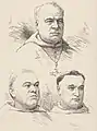 Dessin monochrome des visages de trois religieux.