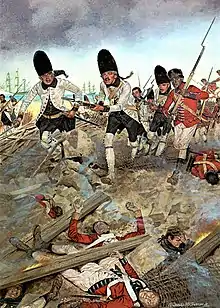 Troupes espagnoles à l’assaut s’emparant d’un retranchement ou d’une redoute anglaise.
