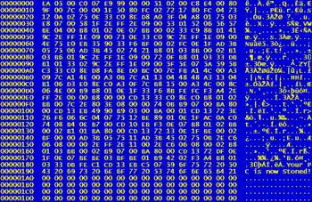 Du code hexadécimal en jaune sur fond bleu
