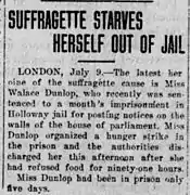 Article sur la grève de la faim, 10 juillet 1909, Arizona Silver Belt.