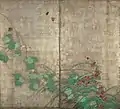 Hōitsu, Fleurs d'été, paire de droite d'un paravent à deux paires / (fleurs d'été), début XIXe&nbsp;siècle, couleurs sur argent, hauteur : 164,5 cm (musée national de Tokyo).