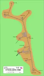 Plan de l'ouvrage de Stachelberg&nbsp;(cs) (Trautenbach pour les Allemands) : dix blocs de combat et une entrée.