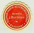 Marque de sceau de la Telephon-Fabrik Actiengesellschaft de Hanovre, avec Joseph Berliner&nbsp;(en).