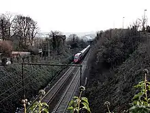 Un TGV Thalys descendant le plan incliné vers les Guillemins, janvier 2006