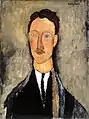 Peinture en buste d'un homme moustachu en costume-cravate