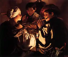 Hendrick ter Brugghen (1588-1629). Le Concert, 1627. Huile sur toile, 99,1&nbsp;×&nbsp;116,8&nbsp;cm. National Gallery, Londres.