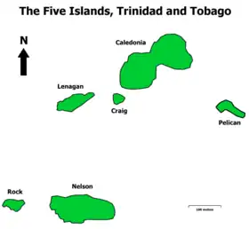 Localisation des « Cinq Îles », à Trinité-et-Tobago.