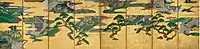 Huit chapitres du Dit du Gengi. Sōtatsu. Encre, couleur et or sur papier doré. Paravent à 8 feuilles, 81&nbsp;×&nbsp;327&nbsp;cm. Met. Chaque paravent 154,5&nbsp;×&nbsp;169,8&nbsp;cm. Kennin-ji, Kyōto