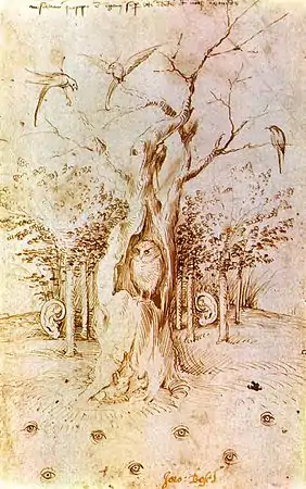 La forêt qui entend et le champ qui voit, dessin à la plume et encre marron (20,2&nbsp;×&nbsp;12,7&nbsp;cm), Kupferstichkabinett Berlin.