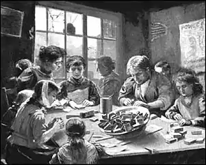 Fillettes fabriquant des allumettes au XIXe&nbsp;siècle au Royaume-Uni (1905).