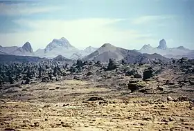 Photo d'une chaîne de montagnes dans un désert aride