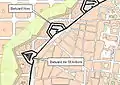 Localisation des fortifications dans la trame urbaine.