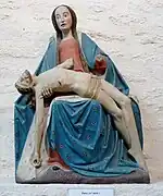 Chapelle Notre-Dame de Tréminou ː pietà (bois polychrome, XVe&nbsp;siècle).