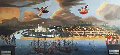Peinture du XVIIe siècle, représentant Tranquebar. Original à Skokloster, en Suède.