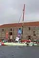 Le trimaran aux couleurs d'Actual à quai au port du Havre