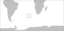 Carte montrant l'emplacement de l'archipel, dans l'Atlantique, entre l'Afrique du Sud et la pounte méridionale de l'Amérique du Sud.
