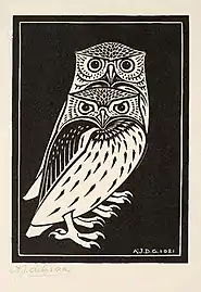 Deux hiboux (gravure sur bois, 1921)