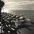 Départ de Hellcat F6F-3 du Carrier Air Group 12 (CVG-12) à partir du porte-avions USS&nbsp;Saratoga&nbsp;(CV-3), 1943-1944.