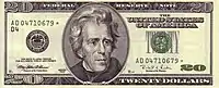 Avers d'un billet de 20 dollars américain, série 1996