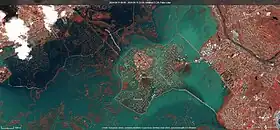 Vue satellite de la ville d'Orsk inondée le 11 avril
